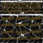 Custom Black White-Old Gold Abstract Network 3D Pattern Design Bomber Full-Snap Varsity Letterman Hoodie Jacket