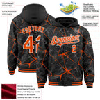 Custom Black Orange-White Abstract Network 3D Pattern Design Bomber Full-Snap Varsity Letterman Hoodie Jacket