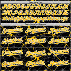 Custom Black Gold-White Abstract Network 3D Pattern Design Bomber Full-Snap Varsity Letterman Hoodie Jacket