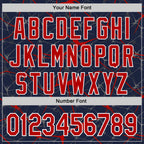 Custom Navy Red-White Abstract Network 3D Pattern Design Bomber Full-Snap Varsity Letterman Hoodie Jacket