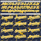 Custom Navy Gold-White Abstract Network 3D Pattern Design Bomber Full-Snap Varsity Letterman Hoodie Jacket