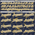 Custom Navy Old Gold-White Abstract Network 3D Pattern Design Bomber Full-Snap Varsity Letterman Hoodie Jacket