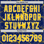 Custom Royal Yellow-White Abstract Network 3D Pattern Design Bomber Full-Snap Varsity Letterman Hoodie Jacket