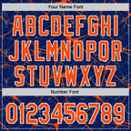Custom Royal Orange-White Abstract Network 3D Pattern Design Bomber Full-Snap Varsity Letterman Hoodie Jacket