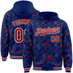 Custom Royal Red-White Abstract Network 3D Pattern Design Bomber Full-Snap Varsity Letterman Hoodie Jacket