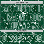 Custom Kelly Green White Abstract Network 3D Pattern Design Bomber Full-Snap Varsity Letterman Hoodie Jacket