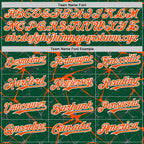 Custom Kelly Green Orange-White Abstract Network 3D Pattern Design Bomber Full-Snap Varsity Letterman Hoodie Jacket