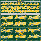 Custom Kelly Green Gold-White Abstract Network 3D Pattern Design Bomber Full-Snap Varsity Letterman Hoodie Jacket