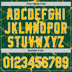 Custom Kelly Green Gold-White Abstract Network 3D Pattern Design Bomber Full-Snap Varsity Letterman Hoodie Jacket