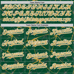 Custom Kelly Green Old Gold-White Abstract Network 3D Pattern Design Bomber Full-Snap Varsity Letterman Hoodie Jacket