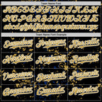 Custom Black Old Gold Royal-White Fragment 3D Pattern Design Bomber Full-Snap Varsity Letterman Hoodie Jacket