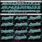 Custom Black Teal Pink-White Fragment 3D Pattern Design Bomber Full-Snap Varsity Letterman Hoodie Jacket