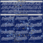 Custom Royal Light Blue Old Gold-White Fragment 3D Pattern Design Bomber Full-Snap Varsity Letterman Hoodie Jacket