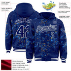 Custom Royal Powder Blue Old Gold-White Fragment 3D Pattern Design Bomber Full-Snap Varsity Letterman Hoodie Jacket