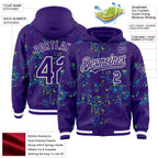 Custom Purple Teal Neon Green-White Fragment 3D Pattern Design Bomber Full-Snap Varsity Letterman Hoodie Jacket