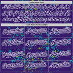 Custom Purple Teal Neon Green-White Fragment 3D Pattern Design Bomber Full-Snap Varsity Letterman Hoodie Jacket