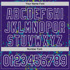 Custom Purple Teal Neon Green-White Fragment 3D Pattern Design Bomber Full-Snap Varsity Letterman Hoodie Jacket