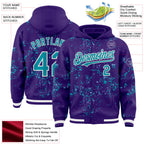 Custom Purple Teal Light Blue-White Fragment 3D Pattern Design Bomber Full-Snap Varsity Letterman Hoodie Jacket
