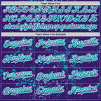 Custom Purple Teal Light Blue-White Fragment 3D Pattern Design Bomber Full-Snap Varsity Letterman Hoodie Jacket