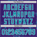 Custom Purple Teal Light Blue-White Fragment 3D Pattern Design Bomber Full-Snap Varsity Letterman Hoodie Jacket