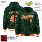 Custom Green Orange Kelly Green-White Fragment 3D Pattern Design Bomber Full-Snap Varsity Letterman Hoodie Jacket