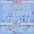 Custom Light Blue Royal Orange-White Fragment 3D Pattern Design Bomber Full-Snap Varsity Letterman Hoodie Jacket