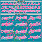 Custom Teal Pink Neon Green-White Fragment 3D Pattern Design Bomber Full-Snap Varsity Letterman Hoodie Jacket