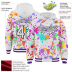 Custom Graffiti Pattern White Purple-Black Splash Bomber Full-Snap Varsity Letterman Hoodie Jacket