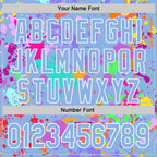Custom Graffiti Pattern Light Blue-White Splash Bomber Full-Snap Varsity Letterman Hoodie Jacket