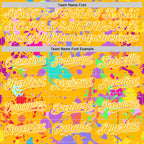 Custom Graffiti Pattern Gold-White Splash Bomber Full-Snap Varsity Letterman Hoodie Jacket