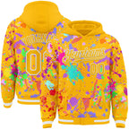 Custom Graffiti Pattern Gold-White Splash Bomber Full-Snap Varsity Letterman Hoodie Jacket