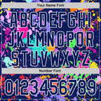 Custom Graffiti Pattern Royal-White Splash Bomber Full-Snap Varsity Letterman Hoodie Jacket