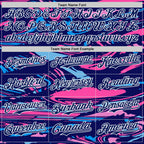 Custom Figure Royal Pink Light Blue-White Fluid Bomber Full-Snap Varsity Letterman Hoodie Jacket