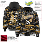 Custom Figure Old Gold Black-White Fluid Bomber Full-Snap Varsity Letterman Hoodie Jacket