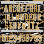 Custom Figure Old Gold Black-White Fluid Bomber Full-Snap Varsity Letterman Hoodie Jacket