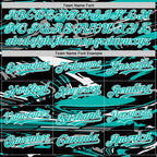 Custom Figure Aqua Black-White Fluid Bomber Full-Snap Varsity Letterman Hoodie Jacket