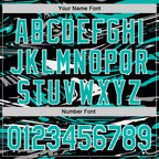 Custom Figure Aqua Black-White Fluid Bomber Full-Snap Varsity Letterman Hoodie Jacket