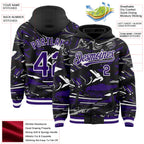 Custom Figure Purple Black-White Fluid Bomber Full-Snap Varsity Letterman Hoodie Jacket