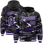 Custom Figure Purple Black-White Fluid Bomber Full-Snap Varsity Letterman Hoodie Jacket