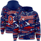 Custom Figure Red Royal-White Fluid Bomber Full-Snap Varsity Letterman Hoodie Jacket