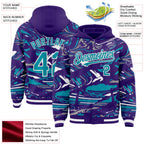 Custom Figure Teal Purple-White Fluid Bomber Full-Snap Varsity Letterman Hoodie Jacket