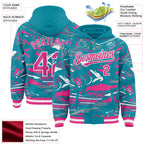 Custom Figure Pink Teal-White Fluid Bomber Full-Snap Varsity Letterman Hoodie Jacket