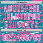 Custom Figure Pink Teal-White Fluid Bomber Full-Snap Varsity Letterman Hoodie Jacket