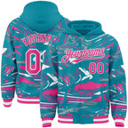 Custom Figure Pink Teal-White Fluid Bomber Full-Snap Varsity Letterman Hoodie Jacket