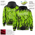 Custom Black Neon Green-White Abstract Sharp Shape Fragment 3D Pattern Design Bomber Full-Snap Varsity Letterman Hoodie Jacket