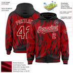 Custom Black Red-White Abstract Sharp Shape Fragment 3D Pattern Design Bomber Full-Snap Varsity Letterman Hoodie Jacket