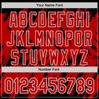 Custom Black Red-White Abstract Sharp Shape Fragment 3D Pattern Design Bomber Full-Snap Varsity Letterman Hoodie Jacket