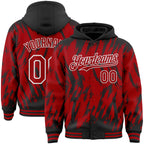 Custom Black Red-White Abstract Sharp Shape Fragment 3D Pattern Design Bomber Full-Snap Varsity Letterman Hoodie Jacket