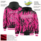 Custom Black Pink-White Abstract Sharp Shape Fragment 3D Pattern Design Bomber Full-Snap Varsity Letterman Hoodie Jacket