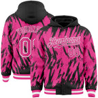 Custom Black Pink-White Abstract Sharp Shape Fragment 3D Pattern Design Bomber Full-Snap Varsity Letterman Hoodie Jacket